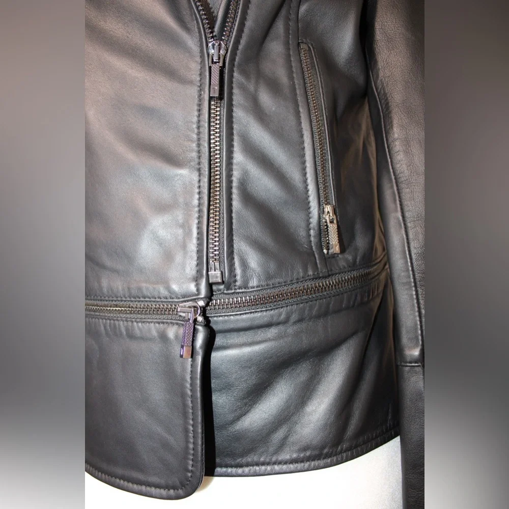 Ted Baker Black Yaswin 100% Ovine Leather Biker Jacket - Picture 9 of 17